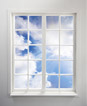 Sunny, cumulus cloud sky viewed through glistening, scratch-free windows. Scratched glass repair by Modern Window-small image.