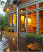 Power washed deck of residential home at dusk